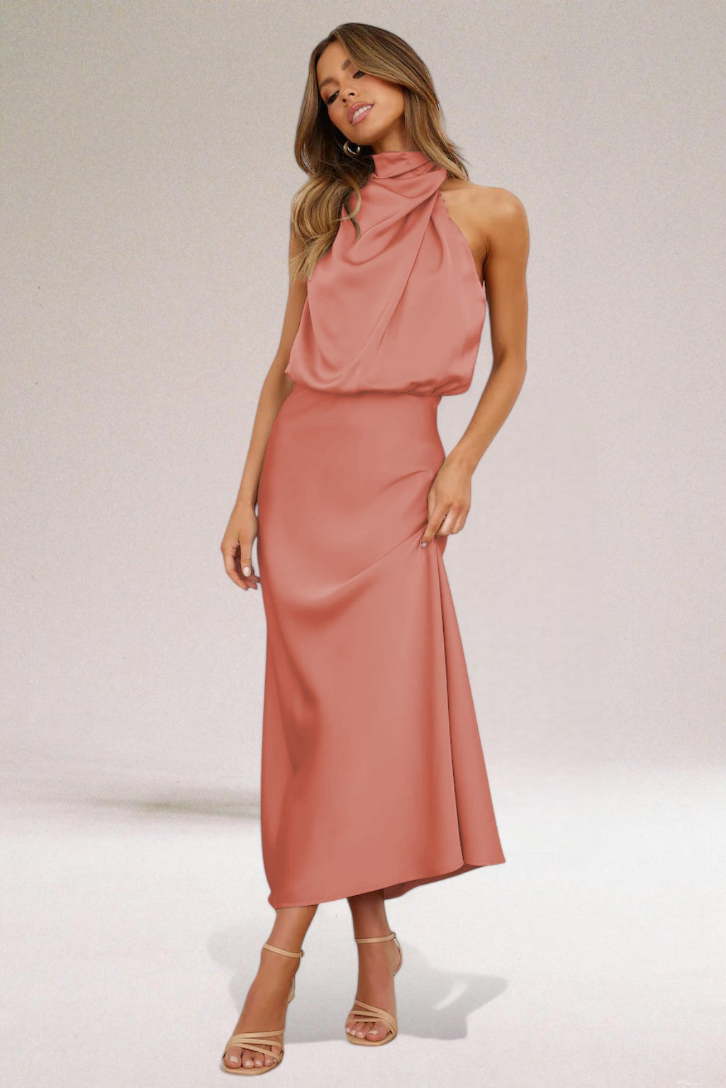 Flavia - Glamorous Satin Halter Dress
