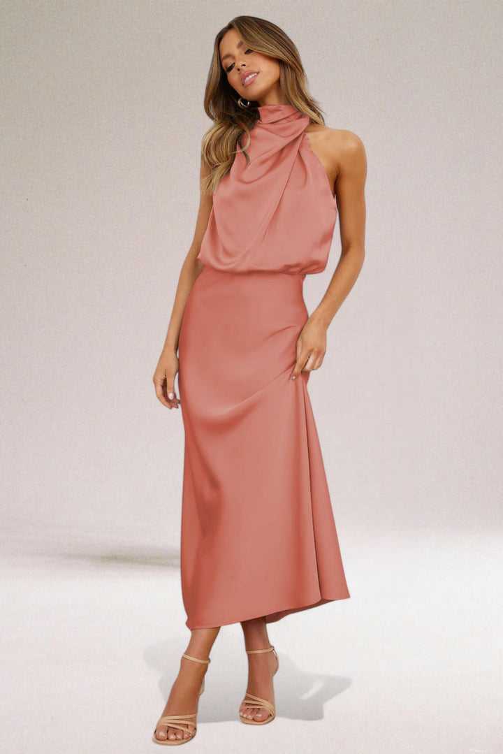Flavia - Glamorous Satin Halter Dress