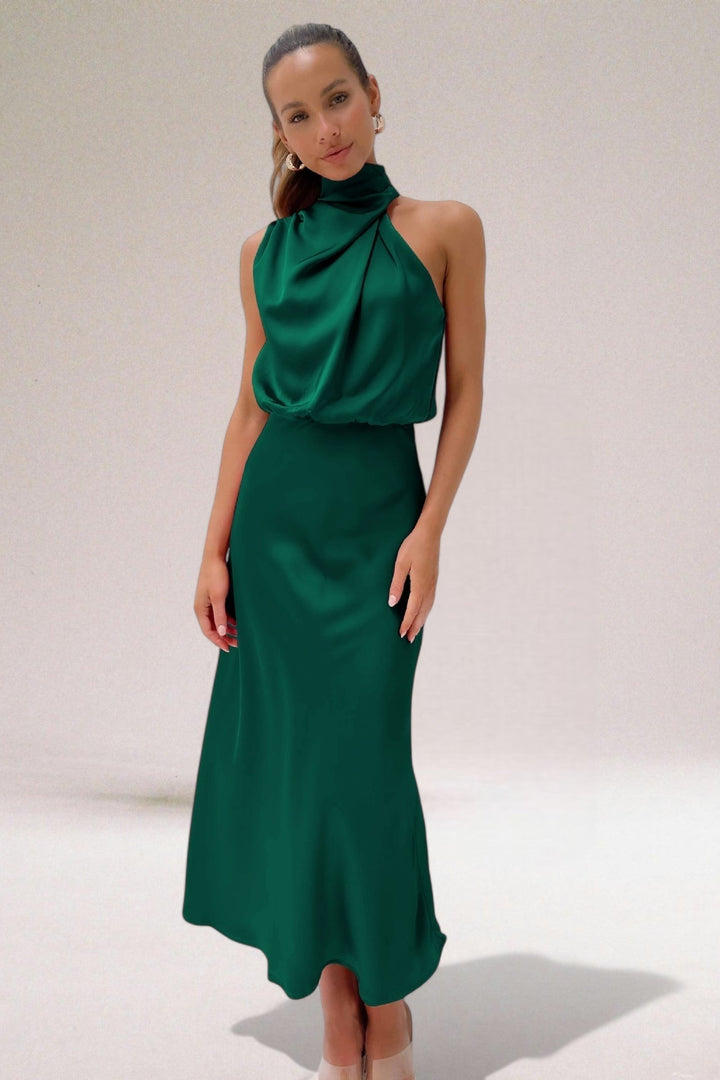Flavia - Glamorous Satin Halter Dress